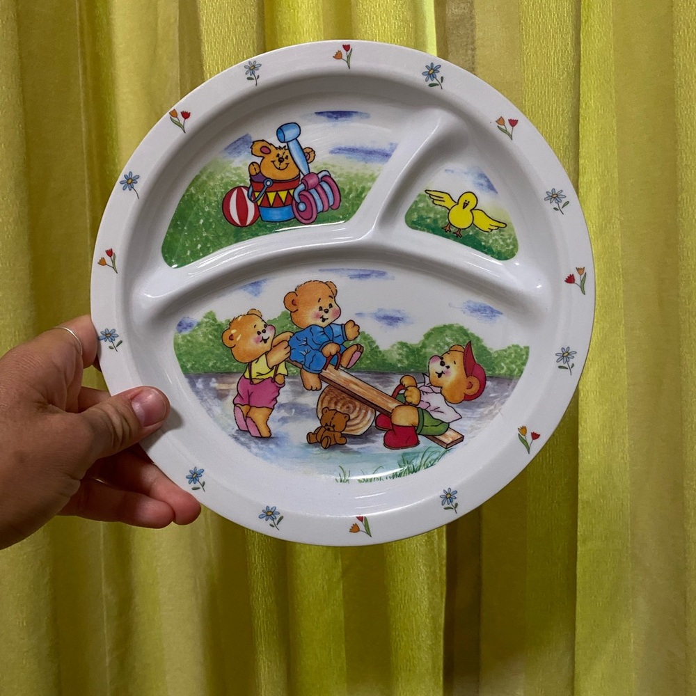 Children's White Plate with Bear Design